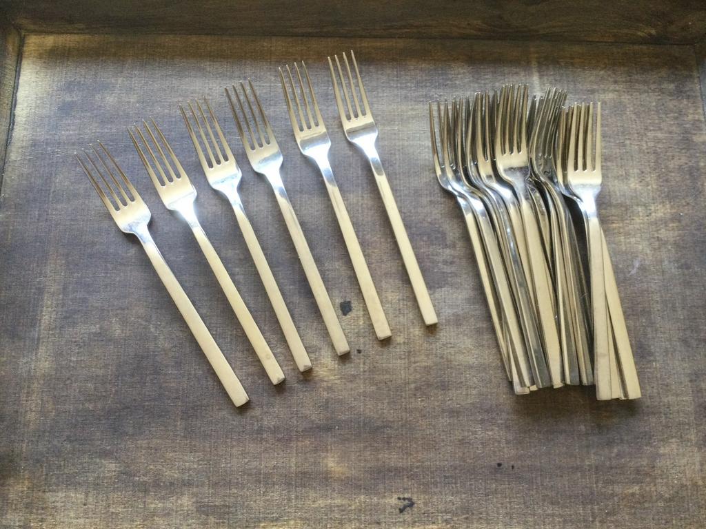 Partij cocktail dessert vorken 25 stuks, Ophalen of Verzenden, Gebruikt, Rvs of Chroom