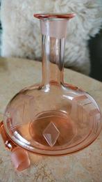 Art Deco stijl handgegraveerde roze glazen karaf, Ophalen of Verzenden