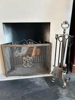 Openhaard set met vonkenscherm vintage look, Ophalen, Gebruikt, Vrijstaande haard, Houthaard