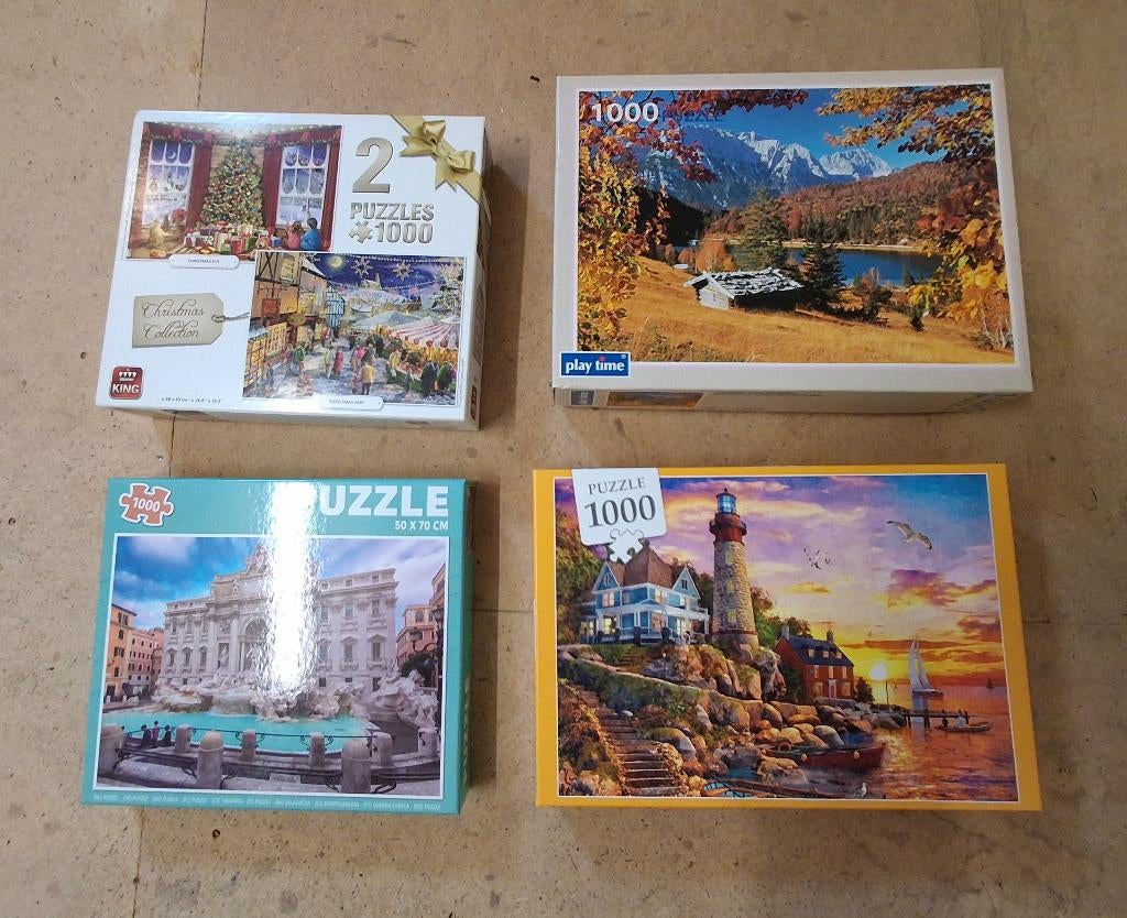 4 Puzzels van 1000 stukjes, Ophalen, 500 t/m 1500 stukjes, Gebruikt
