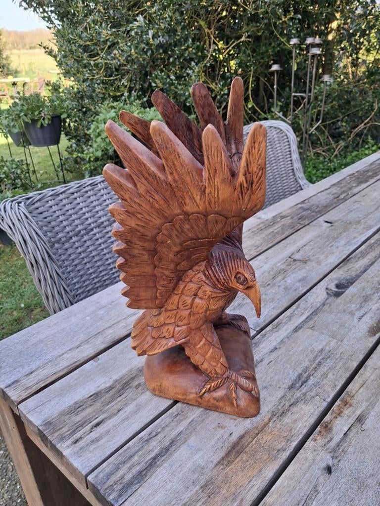 Houten Adelaar Beeld - Handgesneden Houtsnijwerk, Antiek en Kunst, Kunst | Beelden en Houtsnijwerken, Ophalen of Verzenden, Handgemaakt