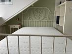Metalen Ikea bedframe Leirvik 140 x 200 + lattenbodems, Ophalen, Gebruikt, Wit, Romantisch