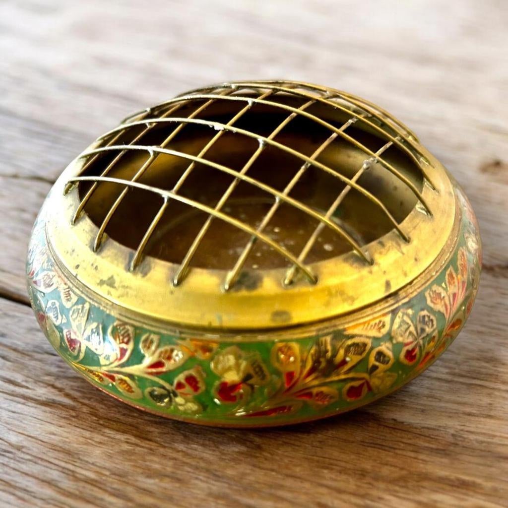 Vintage Wierookbrander met bloemenmotief., Antiek en Kunst, Antiek | Koper en Brons, Ophalen of Verzenden, Koper