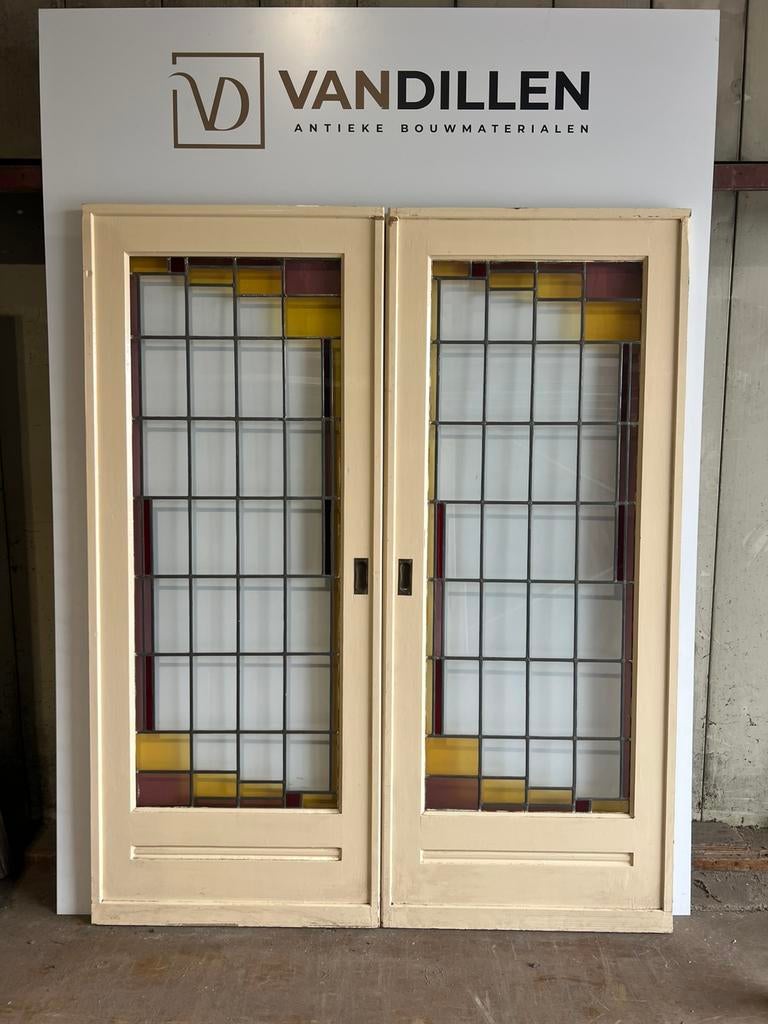 Oude ensuite schuifdeuren kleur glas in lood GAAF!, Doe-het-zelf en Verbouw, Deuren en Horren, 120 cm of meer, Binnendeur, Ophalen of Verzenden