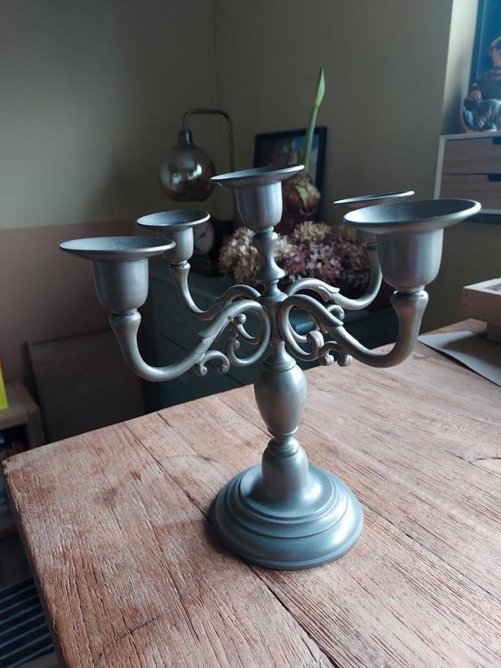 Elegante Tinnen 5-armige Kandelaar - Klassiek Design, Antiek en Kunst, Antiek | Kandelaars, Overige materialen, Ophalen of Verzenden