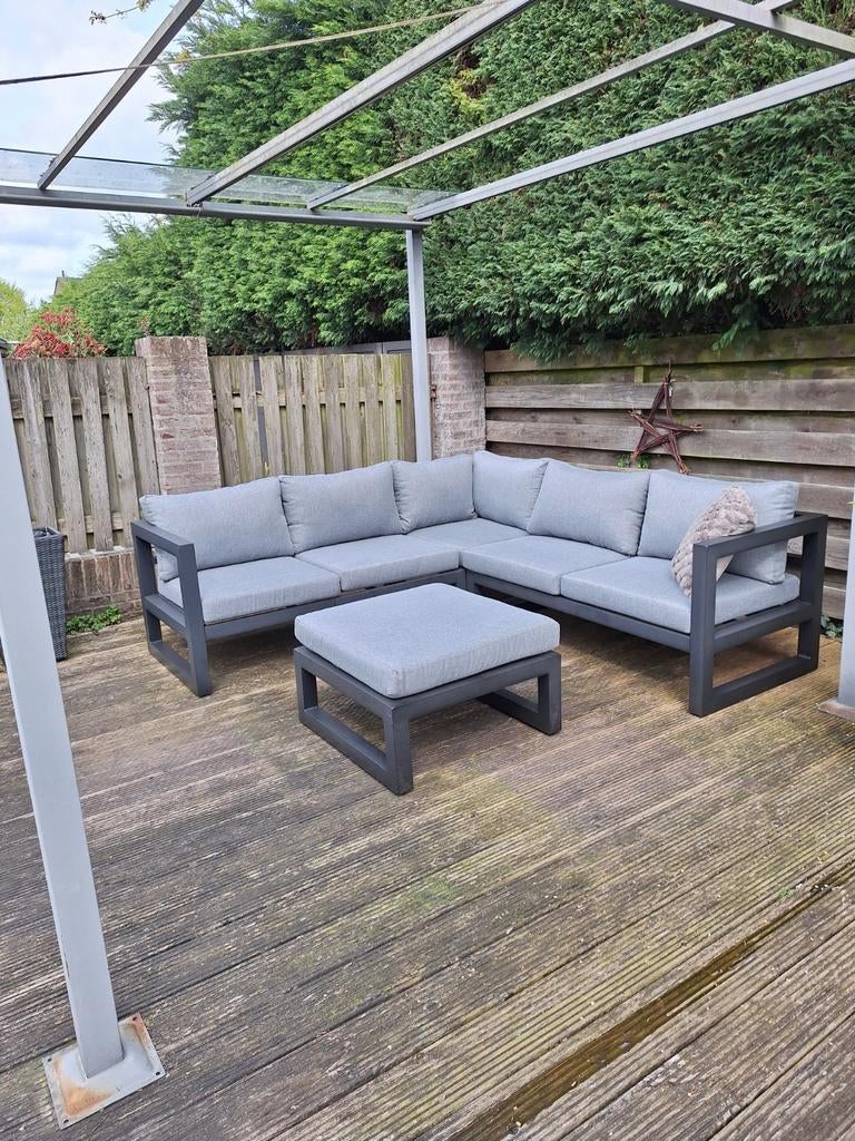 5-persoons Calzo cornerloungeset zwart-grijs, Tuin en Terras, Ophalen
