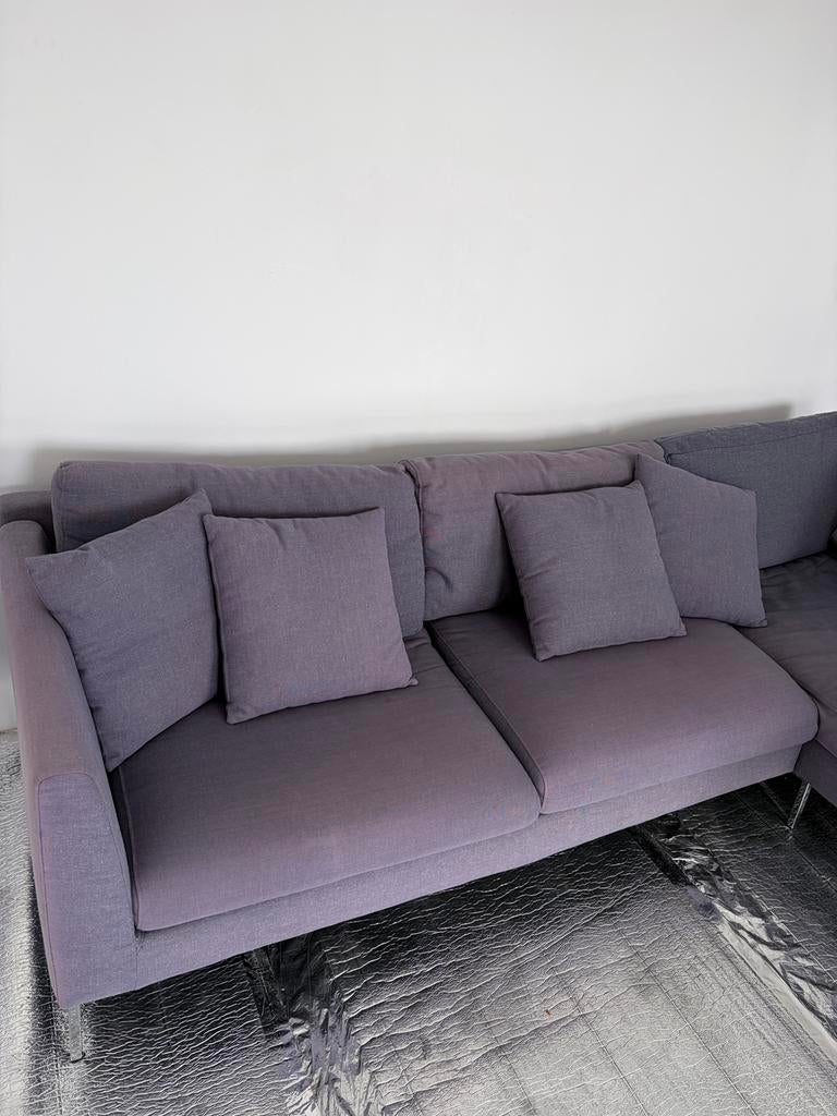 Grijze ligbank met kussens, Ophalen, Lekker voor in woonkamer, 150 tot 200 cm, Driepersoons