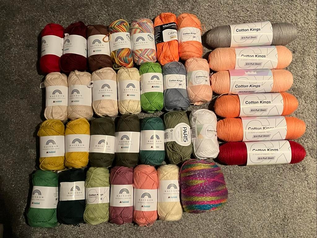 34 bollen katoen 8/4 en 8/8 - Hobbii en Cotton Kings, Ophalen of Verzenden, Nieuw, Breien of Haken, Wol of Garen