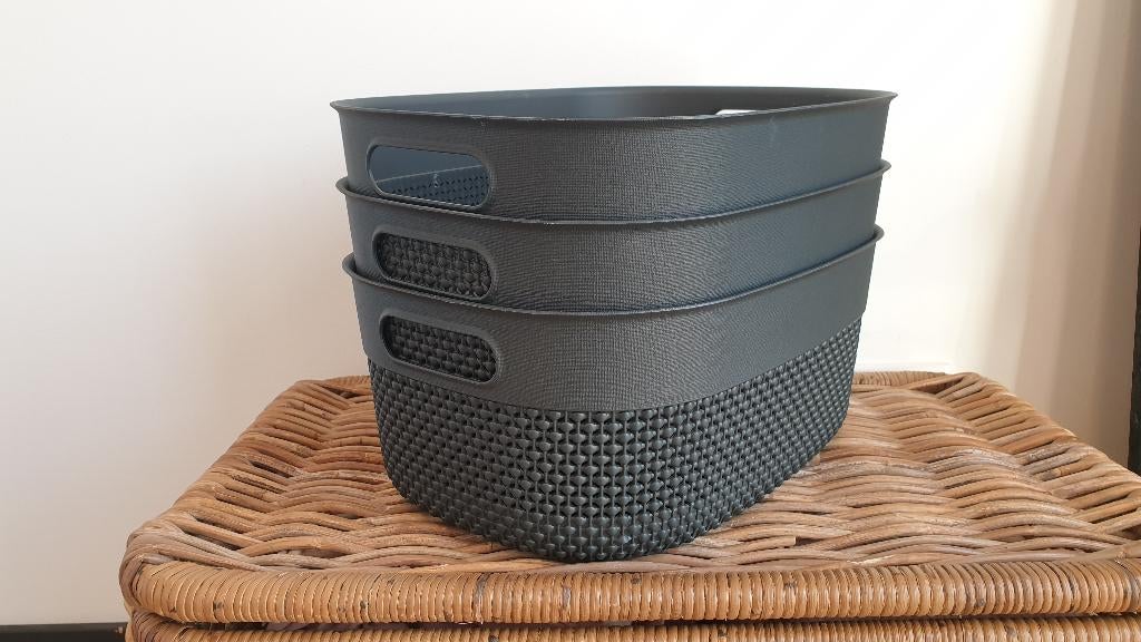 3x Curver Mand Manden Opbergmand Filo Antraciet 12L, Kunststof, Mand, Ophalen of Verzenden, Zo goed als nieuw