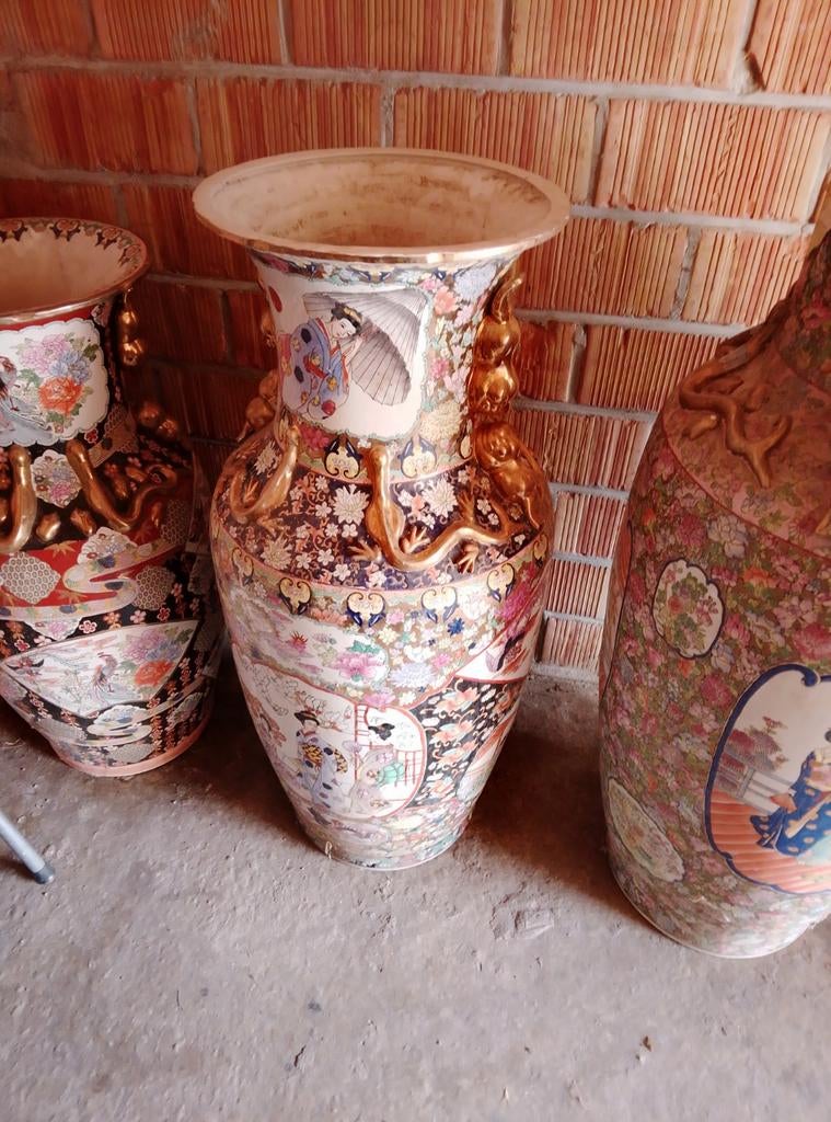 Grote Antieke Japanse Satsuma Stijl Vazen - Set van 3, Antiek en Kunst, Ophalen