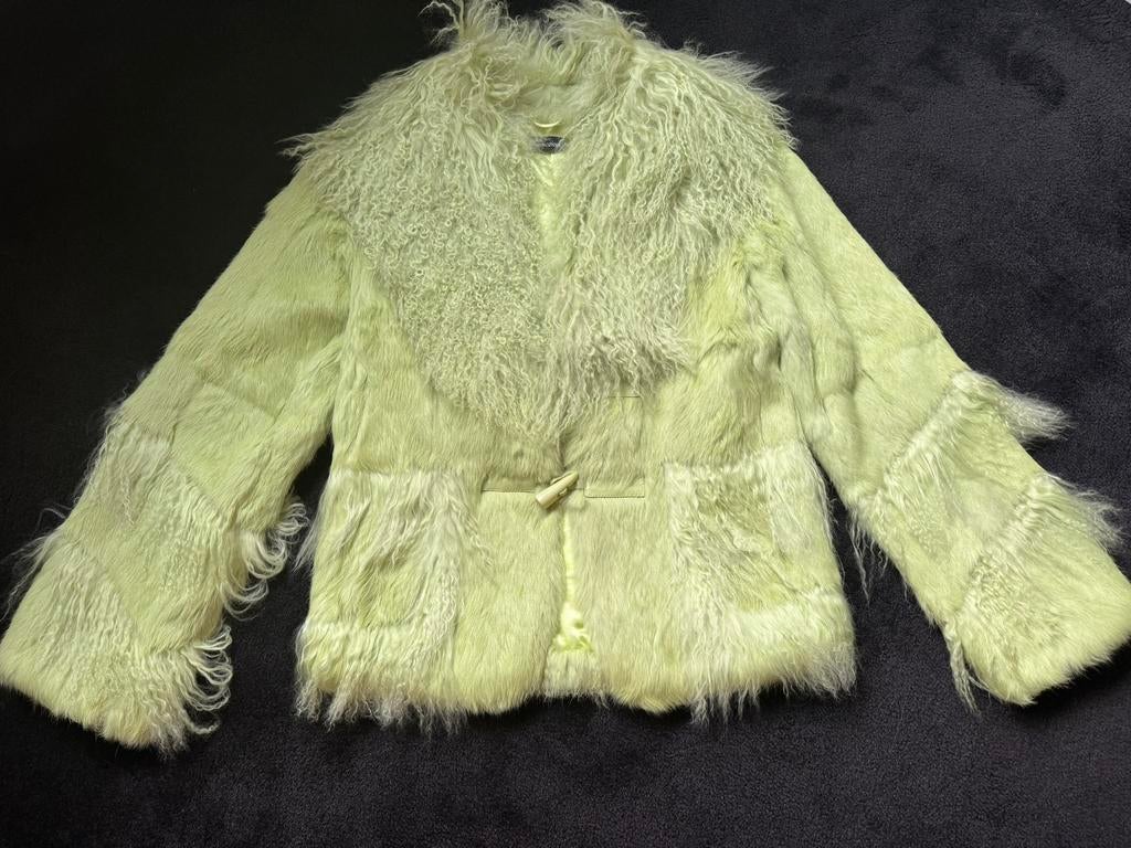 Lime groene bontjas maat 38 jas van echt bont als nieuw, Kleding | Dames, Jassen | Winter, Ophalen of Verzenden, Zo goed als nieuw