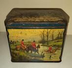 Antieke blikken trommel met jachtscène, Verzamelen, Blikken, Ophalen of Verzenden, Gebruikt, Overige, Overige merken