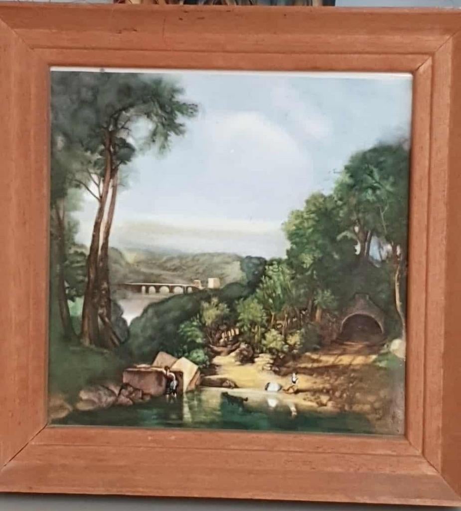 Oude mooi schilderij op tegel., Antiek en Kunst, Kunst | Schilderijen | Klassiek, Ophalen of Verzenden