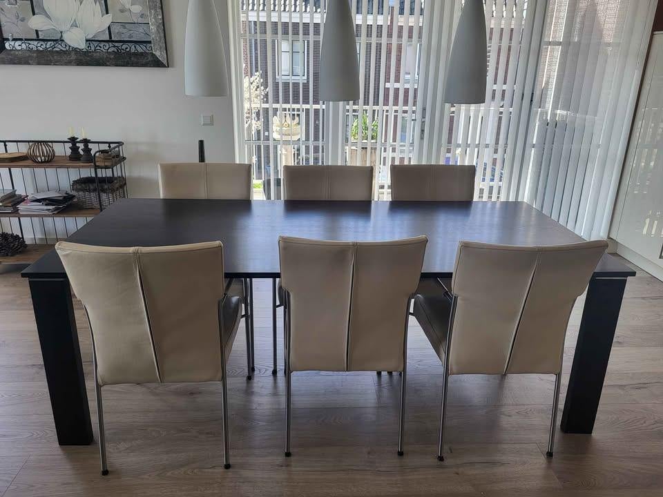 6x Leren eetkamer stoelen bert ladagie elements, Ophalen, Gebruikt, Overige kleuren, Leer