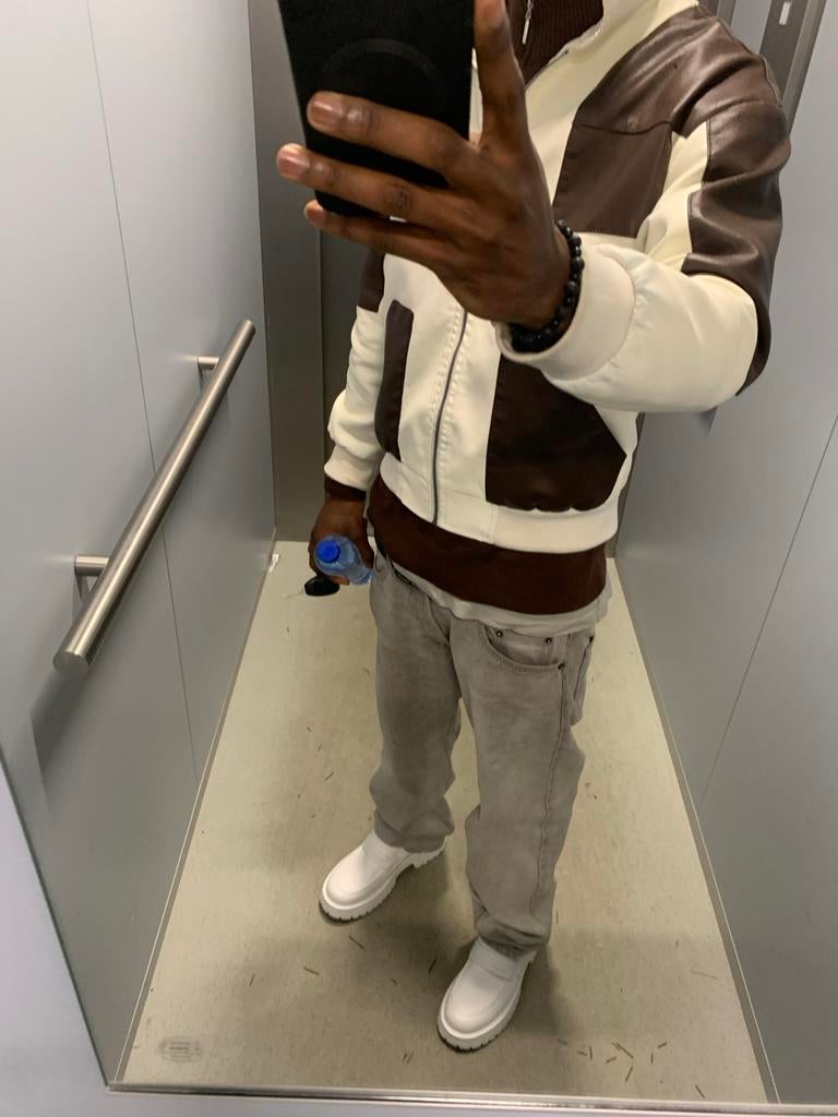 Wit en bruin gestyled Jas, Kleding | Heren, Jassen | Zomer, Ophalen of Verzenden, Gedragen, Maat 46 (S) of kleiner, Wit