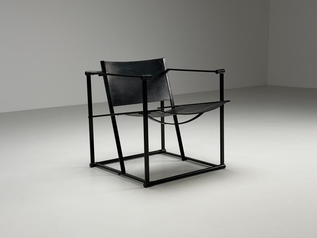 Radboud van Beekum fauteuil zwart leer Pastoe vintage design, Gebruikt, Minder dan 75 cm, Vintage, Leer