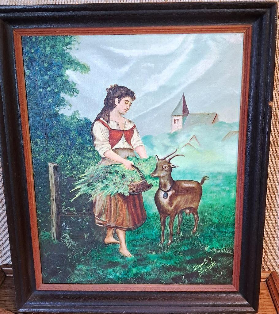 Schilderij meisje met geit - J. Digneffe, Antiek en Kunst, Ophalen