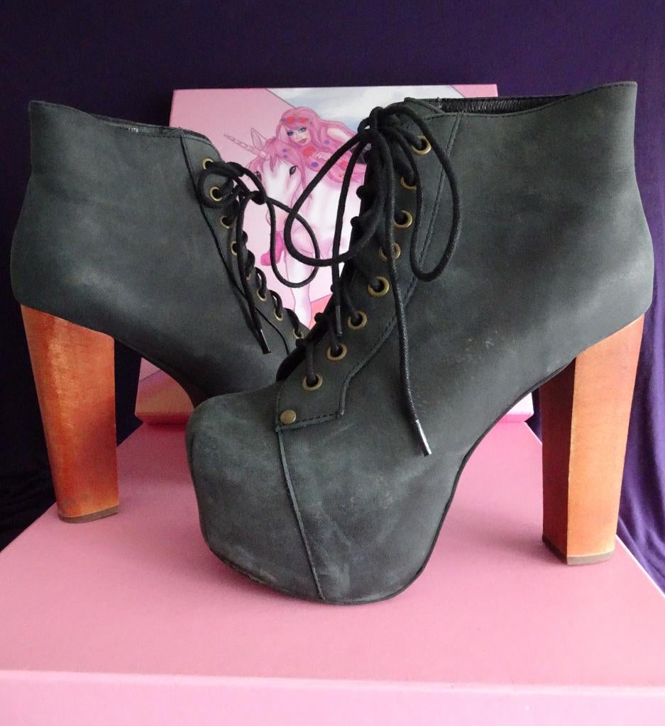 Enkellaarsjes * Jeffrey Campbell *Plateauzool* LITA * schoen, Ophalen, Zwart, Lage of Enkellaarzen, Gedragen