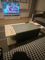 Moderne salontafel met glazen blad en opbergruimte, Gebruikt, 100 tot 150 cm, Ophalen of Verzenden, Glas