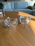Twee vintage kristal waxinelichthouders swirl- zwaar glas, Antiek en Kunst, Ophalen of Verzenden