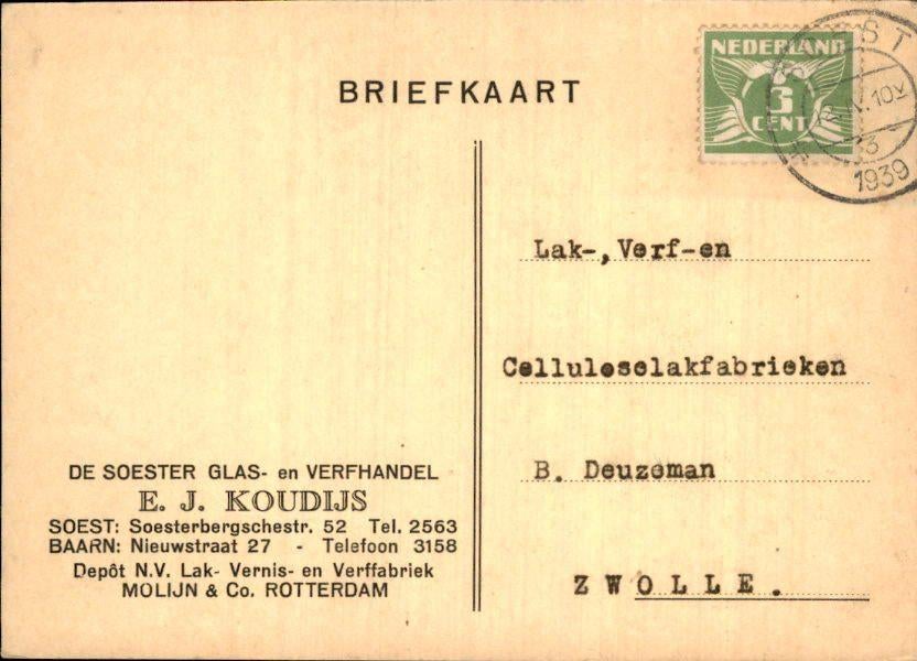 Rotterdam - Koudijs - Verfhandel - 1939, Verzenden, 1920 tot 1940, Gelopen, Zuid-Holland