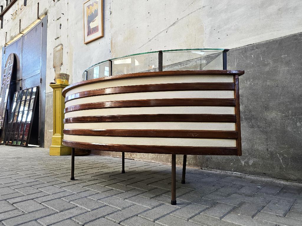 Vintage Toonbank | Mid Century Winkel Vitrine Balie Counter, Met plank(en), Gebruikt, Teakhout, 150 tot 200 cm