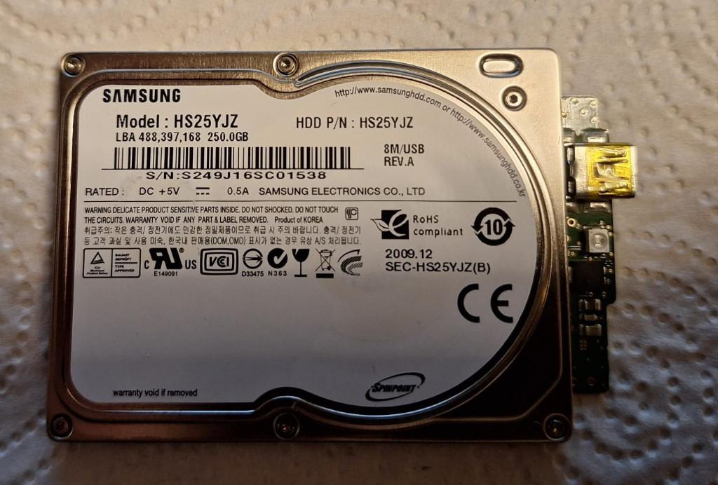 Samsung HS25YJZ HDD 2.5" USB 2.0  250 Gb Extern, Verzenden, HDD, Refurbished, Samsung