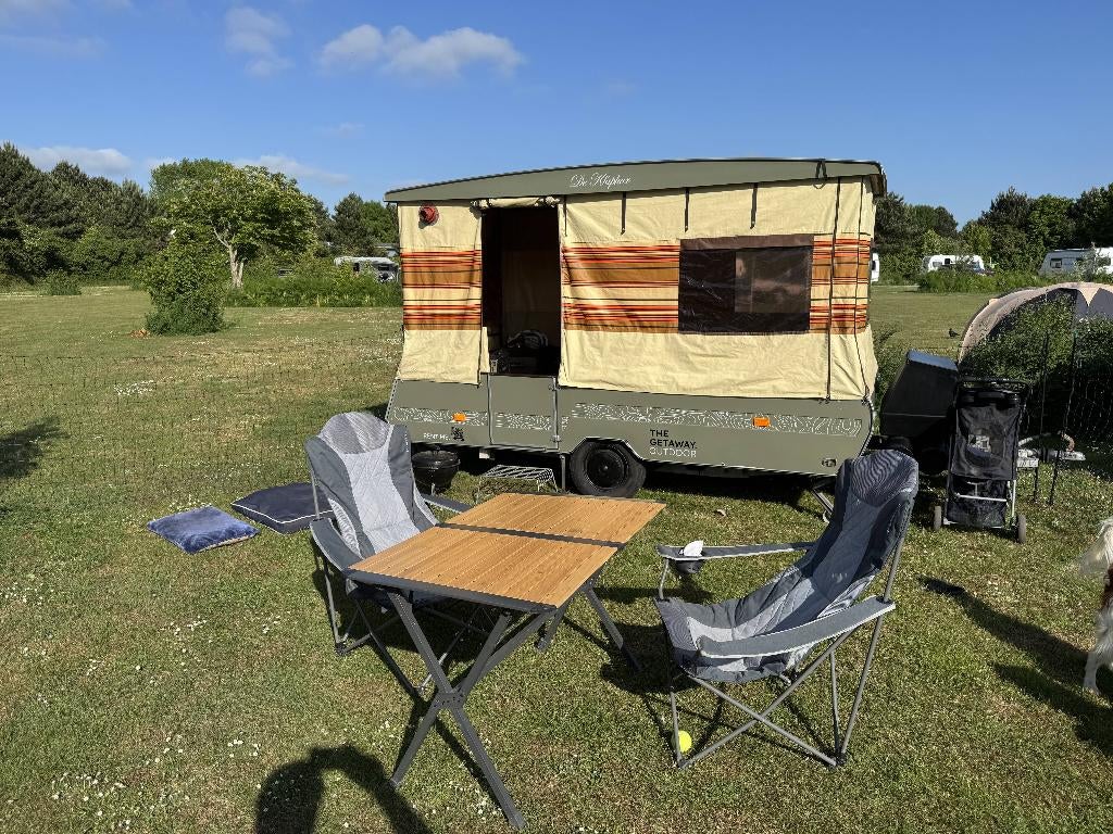 Unieke custom vintage vouwwagen, Caravans en Kamperen, Vouwwagens, Ophalen, Groen, Tot en met 4