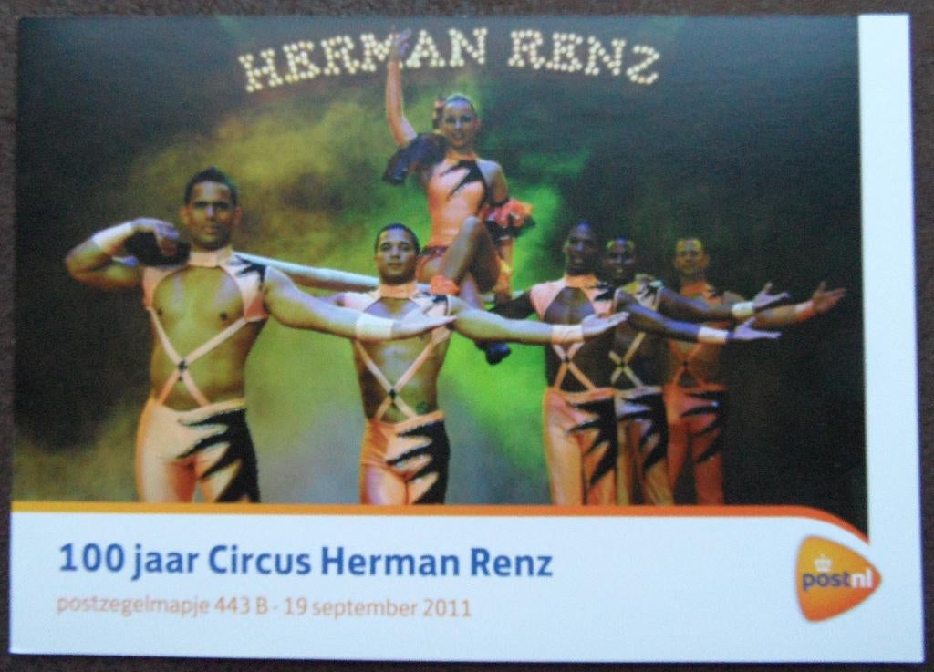 Postzegelmapje 443B – 100 jaar circus Herman Rens, Ophalen of Verzenden, Postfris