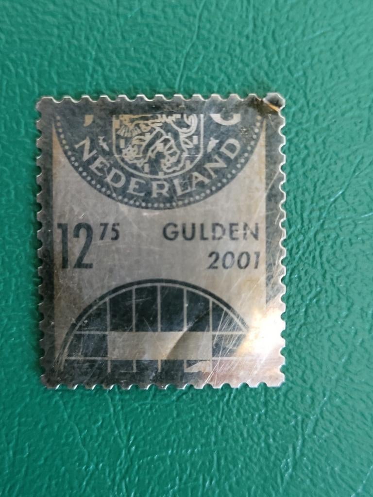 Zilveren postzegel 12,75 gulden 2001 - Laatste gulden, Ophalen of Verzenden, Na 1940