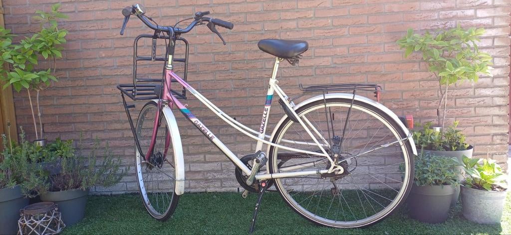 Gazelle damesfiets met voordrager en bagagedrager, Ophalen, Velgrem, Versnellingen, Gazelle