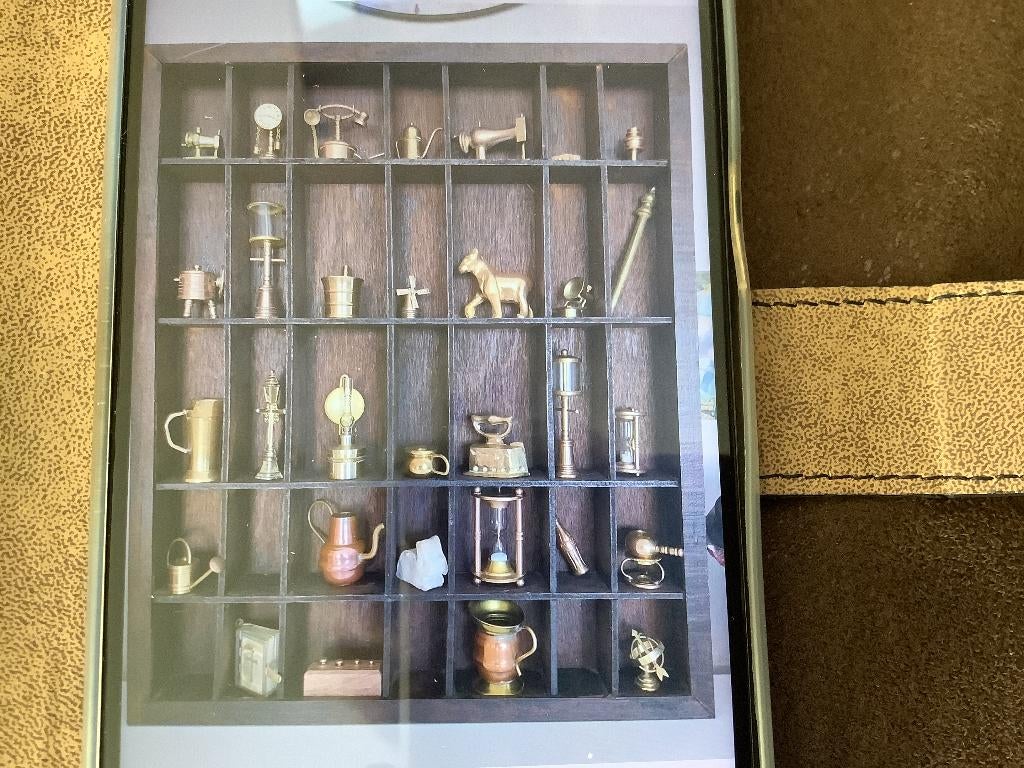 Vintage Houten Letterbak ( 38 Koperen Miniatuurtjes), Huis en Inrichting, Woonaccessoires | Wanddecoraties, Ophalen, Gebruikt