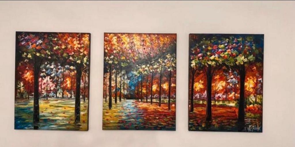 Driedelig Schilderij: Herfstachtige Natuur - Zo Goed Als Nie, Antiek en Kunst, Ophalen of Verzenden