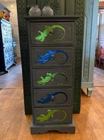 Uniek ladekastje salamander, 5-laads kastje blauw groen VdlM, Huis en Inrichting, Kasten | Ladekasten, Ophalen, Minder dan 50 cm