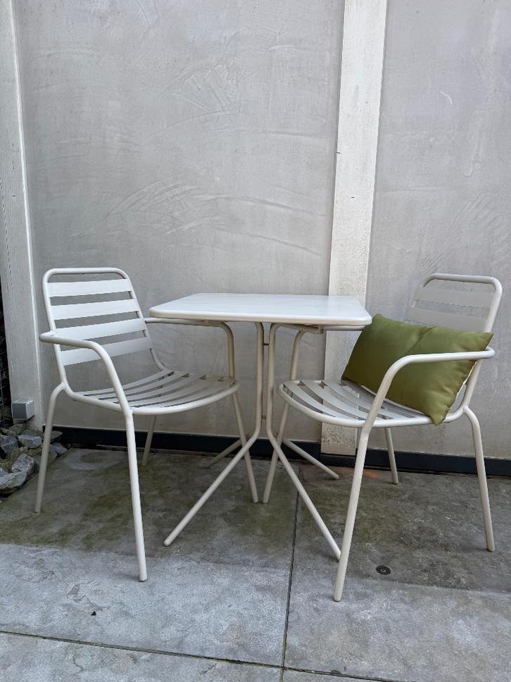 Tuinset beige van metaal, Tuin en Terras, Tuinsets en Loungesets, Gebruikt, Tuinset, Overige materialen, 2 zitplaatsen, Eettafel