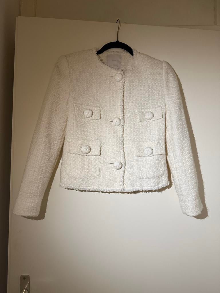 Classy witte blazer tweed MANGO maat S, Wit, Ophalen of Verzenden, Jasje, Maat 36 (S)