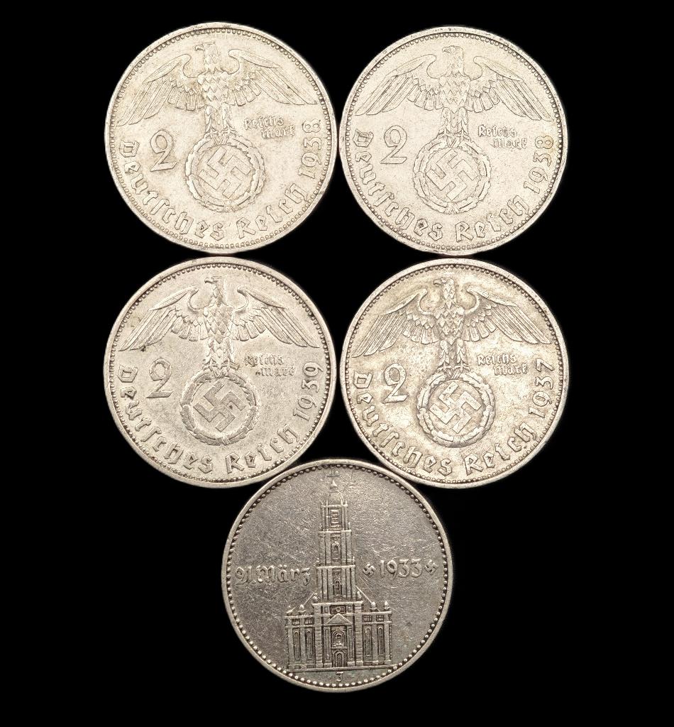 5x 2 Reichsmark Derde Rijk, Verzenden, Duitsland, Setje, Zilver