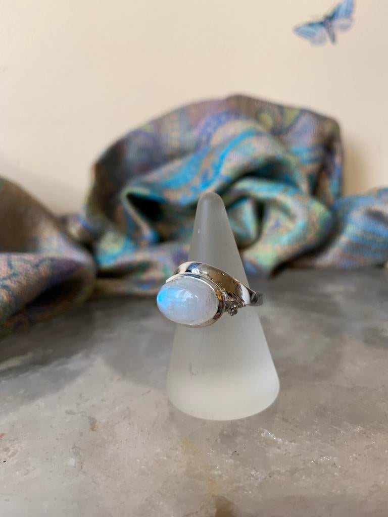 Maansteen regenboog beschermt intuïtie magie balans uniek, Sieraden, Tassen en Uiterlijk, Ringen, Wit, Nieuw, Ophalen of Verzenden