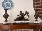 Antieke Franse pendule met vazen, brons en marmer, Antiek en Kunst, Ophalen