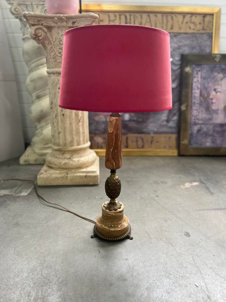 Vintage Onyx & Messing Tafellamp Art Deco stijl, Ophalen of Verzenden