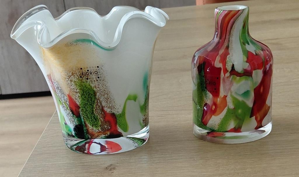 Fidrio Holland Glazen Vazen Set - Kleurrijk , hoogte 13 cm, Huis en Inrichting, Woonaccessoires | Vazen, Zo goed als nieuw, Overige kleuren