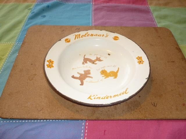 Vintage Molenaar's kindermeel emaille bord in goede staat, Antiek en Kunst, Ophalen of Verzenden