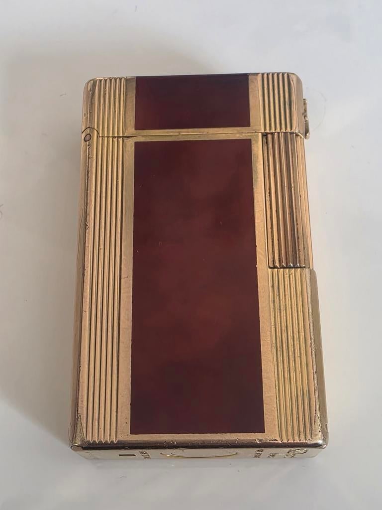 Vintage S.T. Dupont Aansteker - Goud & Bruin Lak, Ophalen of Verzenden, Gebruikt, Aansteker