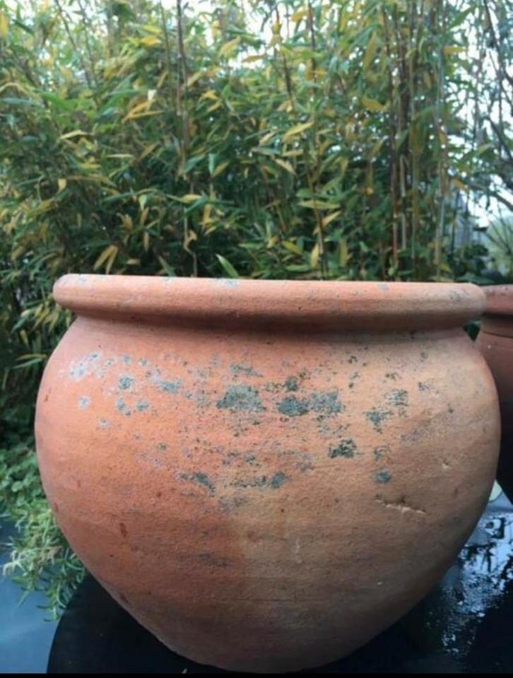Antieke unieke Oud Hollandse Terracotta Bloempot 23/27cm, Tuin en Terras, Bloempotten, Gebruikt, Terracotta, Binnen, Balkon, Tuin