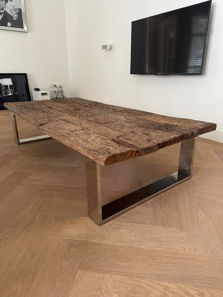 Hout salontafel 180cm, Huis en Inrichting, Tafels | Salontafels, Ophalen, 50 tot 100 cm, Zo goed als nieuw, 150 tot 200 cm