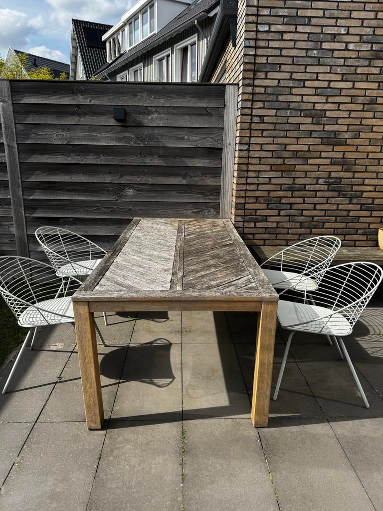 Houten tuintafel met stoelen, Ophalen, 4 zitplaatsen, Gebruikt, Eettafel