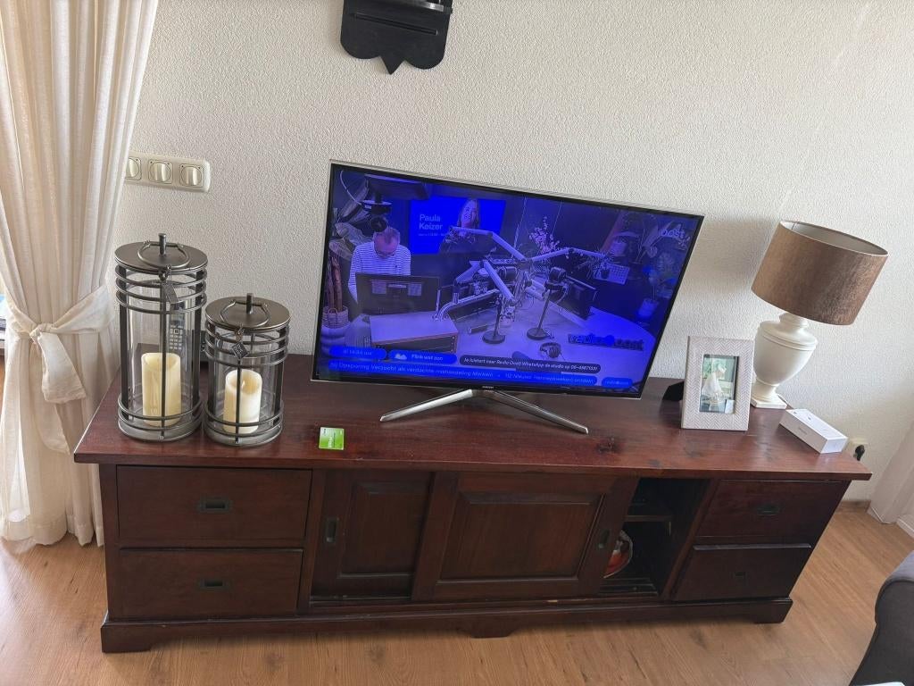 Donker houten TV-meubel met lades en deuren, Huis en Inrichting, Kasten | Televisiemeubels, Ophalen, 100 tot 150 cm, Donker houten TV-meubel met lades en deuren