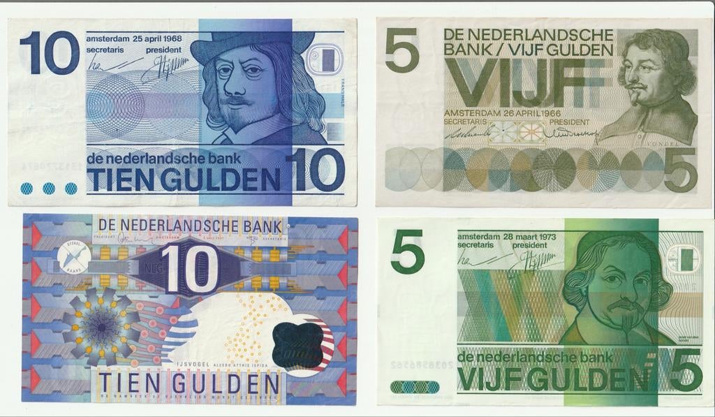 Set 5 gulden 1966 en 1973, 10 gulden 1968 en 1997, Ophalen of Verzenden, 10 gulden, Setje
