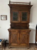 Houten buffetkast met glas-in-lood deuren, Huis en Inrichting, Ophalen, Gebruikt, 100 tot 150 cm, 200 cm of meer