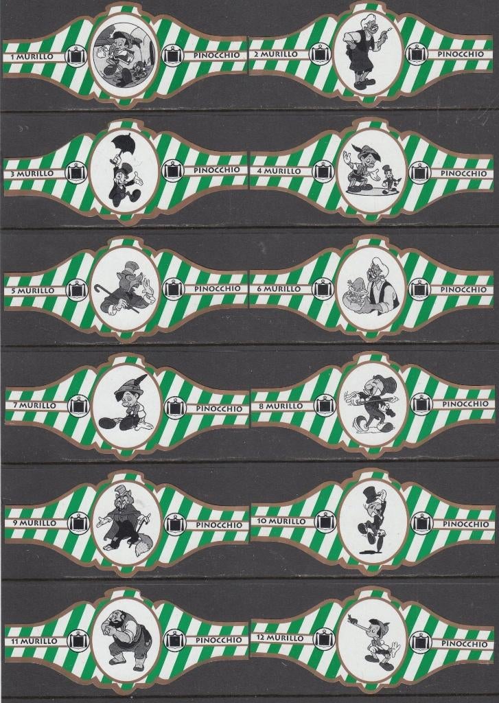 Sigarenbanden van Pinokkio, Murillo 1-12 groen-goud, Ophalen of Verzenden, Nieuw, Sigarenbandjes